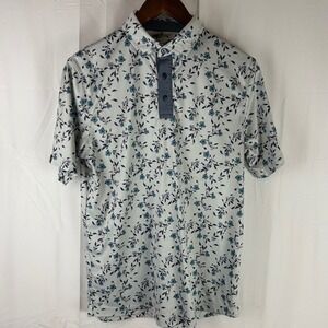 Swannies Polo Shirt Mens Medium Gray Blue Floral Performance Golf Short Sleeve
